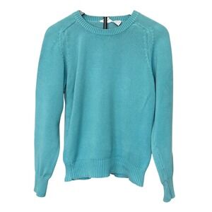 Ports International Vintage Turquoise Blue 100% Cotton Knit Crewneck Sweater L